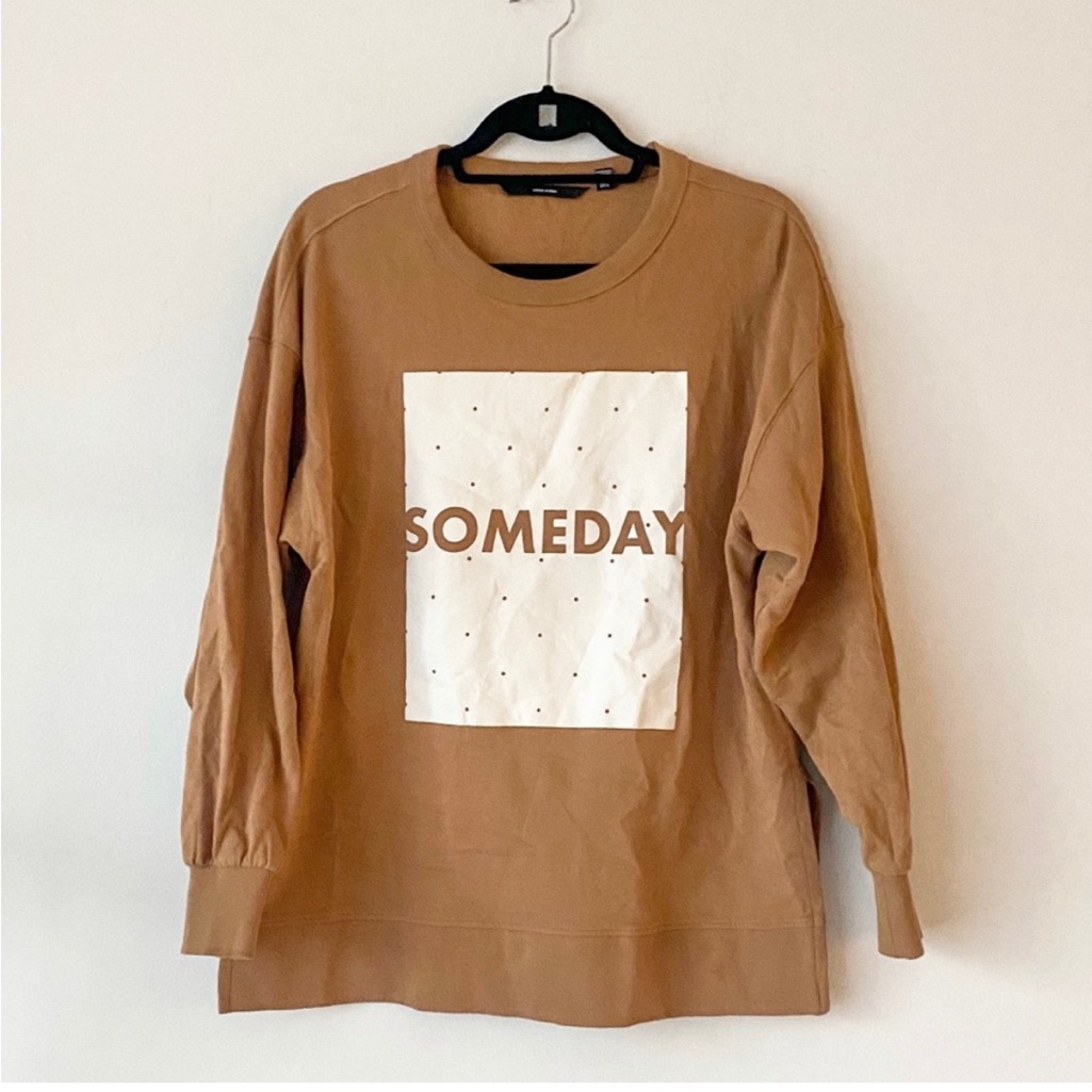 Vero Moda Graphic Sweatshirt, Tunic Length, Tan & White, Size Xs